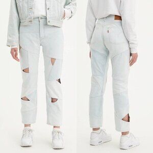 NWT Levis 501 Original Light Blue Wash Cutout Cropped Denim Jeans Size 26
